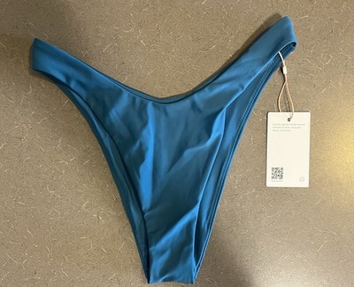 Quince Italian High Leg Bikini Bottom in Lagoon Teal Blue Size Small NWT