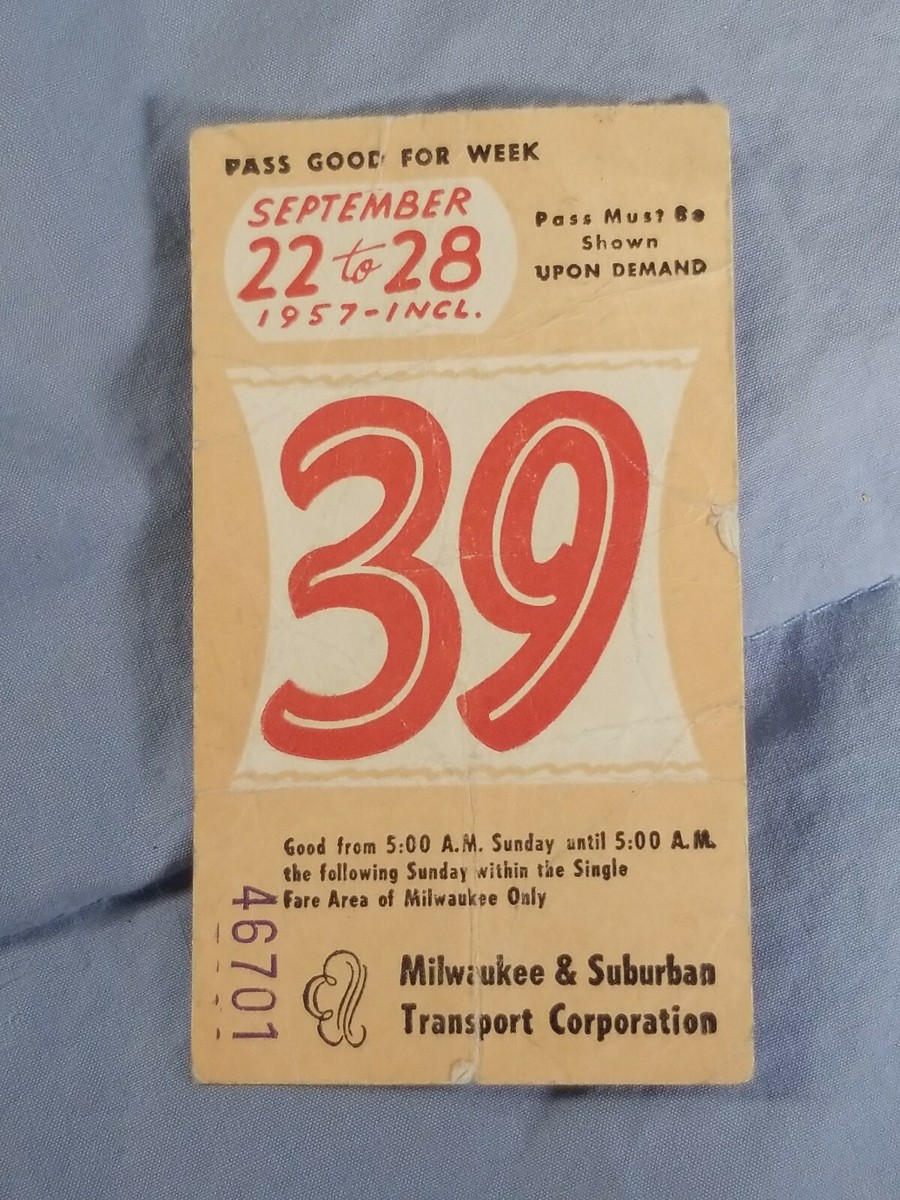 Vintage 1957 Milwaukee & Suburban Transport Railway TRANSIT TICKET