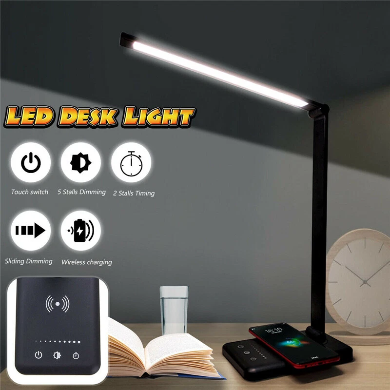 LED Desk Table Lamp Wireless Phone Charger USB Charge Office