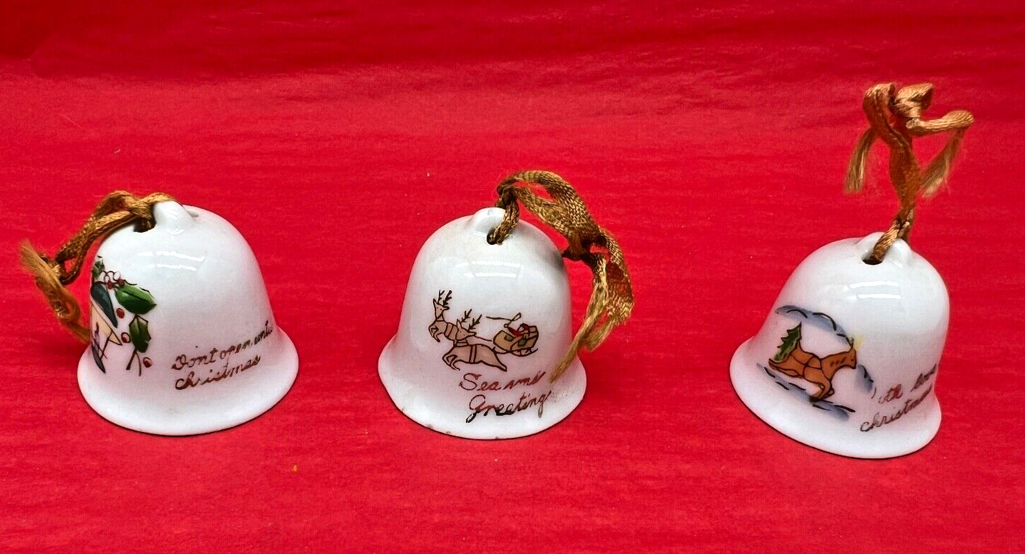 12 Adorable Porcelain HandPainted Bell Ornaments/Japan/ VTG Christmas