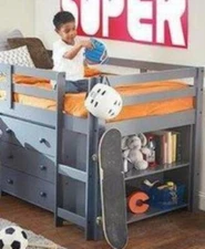 Caden Grey Kid's Furniture Set with Twin Loft Bed, Desk, Dresser & Bookcase in O