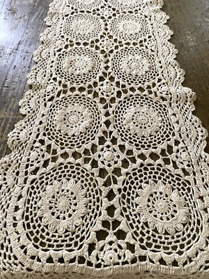 Vintage Crochet Lace Table Runner Dresser Scarf Handmade 51 x 12 Off White Ecru | eBay Vintage Crochet Lace Table Runner Dresser Scarf Handmade 51 x 12 Off White Ecru | eBay