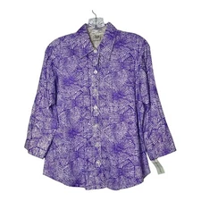 Rebecca Malone NWT Button-Up Top 3/4 Sleeve Abstract Print Blouse Purple Size S
