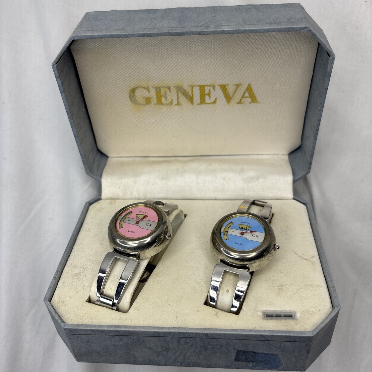 Vintage Geneva Wrist Watch Blue Pink Boxed Gift Set GX Quartz