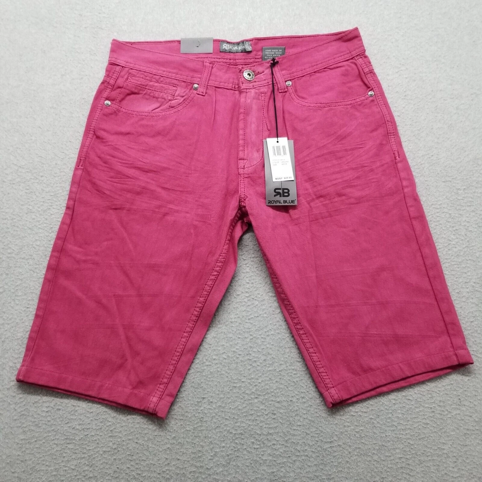 Royal Blue Shorts Mens 35 Pink Pockets Slim Casual Cotton