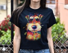 Acuarela Schnauzer Perro Unisex Camisa S-2XL Negro Azul Marino Oscuro Brezo