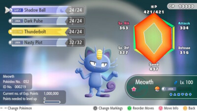 Pokemon Let's Go Pikachu/Eevee 6IV Max AV Shiny Alolan Meowth