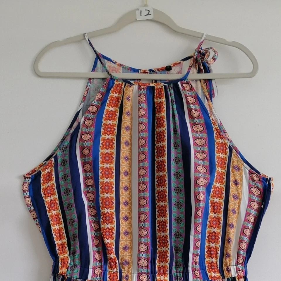 BeBop 女式多色条纹印花挂脖 Y2K 学院风连身裤 XXL 码 — 第 3/4 张图片