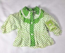 Vintage 1960s Sears Infant Blouse Green Polka Dot Ruffles NOS Baby Top NWT