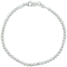 925 Sterling Silver Polished  Corrugated Bead Ball Bracelet 3mm, 7" to 8" Long