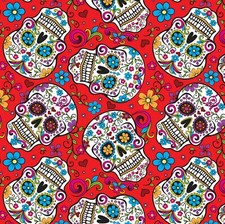 David Textiles Calaveras Folklorico Skulls Red Cotton Fabric by the Yard