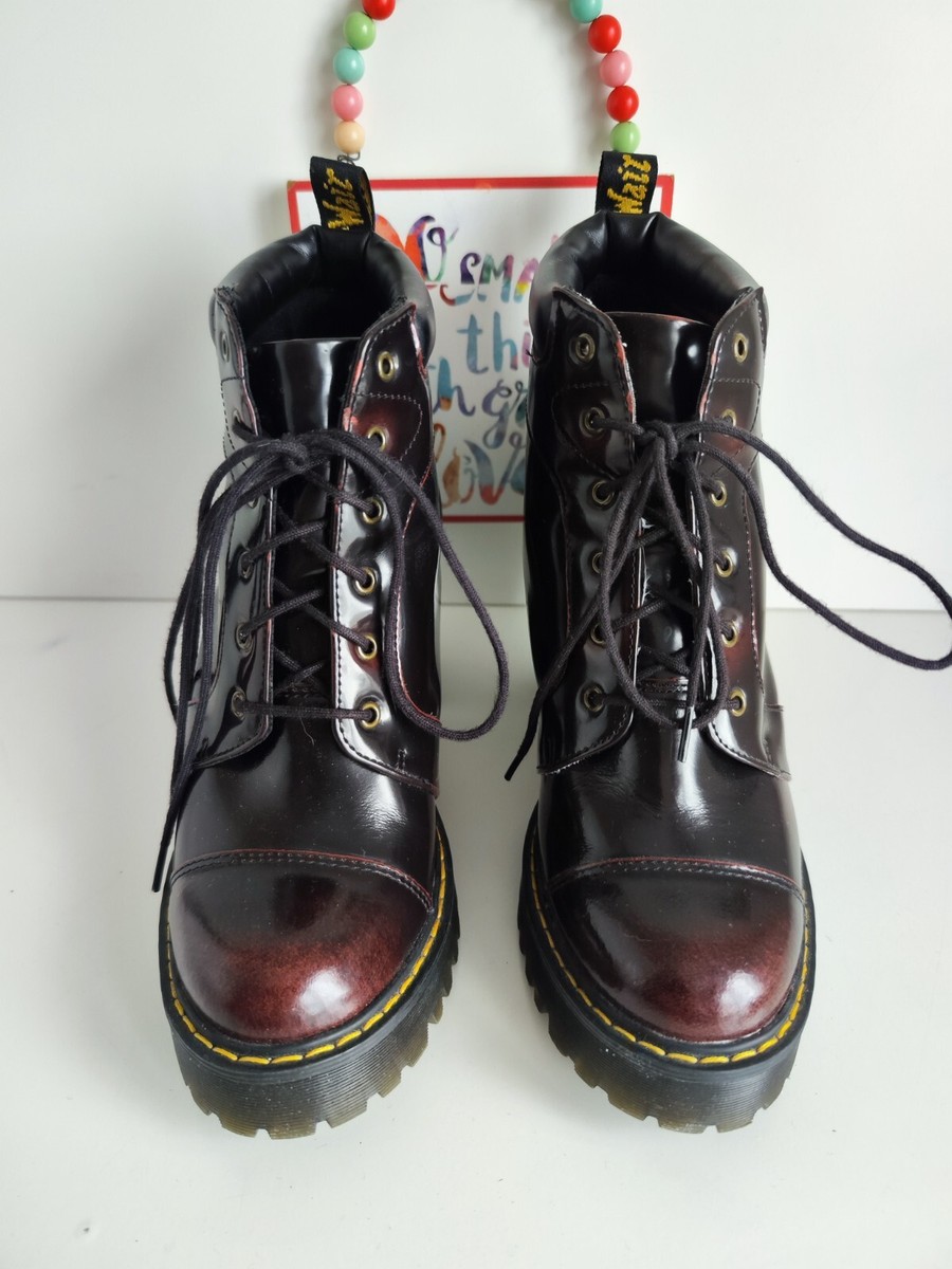 Dr Martens Leather Averil Heeled Boots high Heel burgundy red