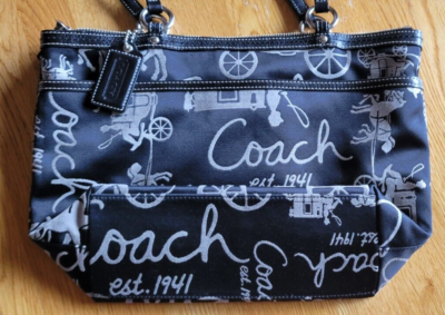 Vintage Coach Black embroidered Horse & Carriage tote Shoulder Bag