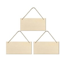 JANOU 3pcs Unfinished Wood Sign Blank Rectangle Hanging Wooden Plaque DIY