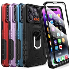 For iPhone 14 Pro Max Kickstand Case Slide Lens Cover Built in Screen Protector