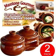 2 x MG Microwave Ceramic Stone Bakeware Pot Dish Non-Stick Stoneware Easy Cooker