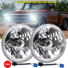 7 Inch led GLASS Headlight Round, ORIGINAL CLASSIC LOOK Conversion Chrome pair