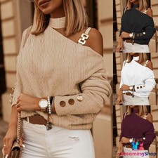 Womens Cold Shoulder Tops T-Shirt Ladies Long Sleeve Casual Blouse Pullover