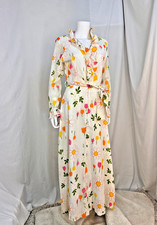 1970s True Vintage Flower Power Maxi Dress, Medium, Ruffled, Hippie, Mod, Carnab