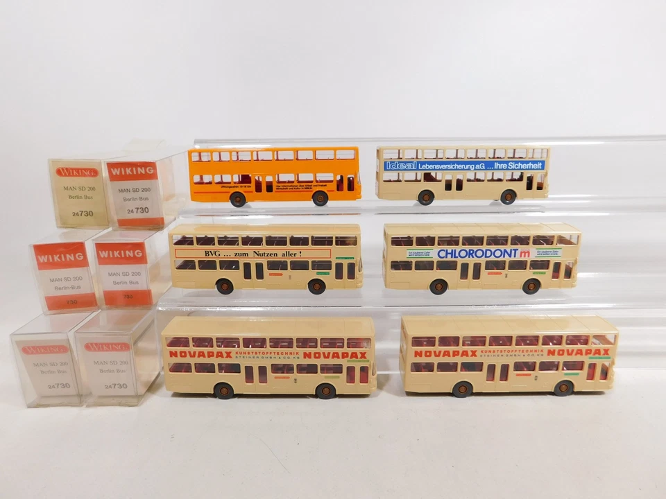 6x Wiking H0 1:87 730 Berlino Autobus MAN SD 200: Novapax Ecc Mint+Box #DG87-0,5 - Immagine 2 di 4