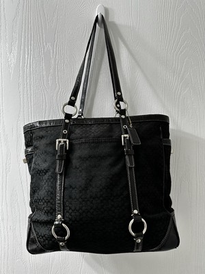 Coach F12345 Signature Gallery Jacquard Black Tote Purse Carryall