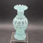 1940's Fenton Baby Blue Coin Dot 6 1/2" Vase Opalescent Ruffle Rim Art Glass