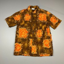 VTG Andrade Honolulu Button Up Shirt Mens S Brown Orange Batik Hawaii Loop Camp