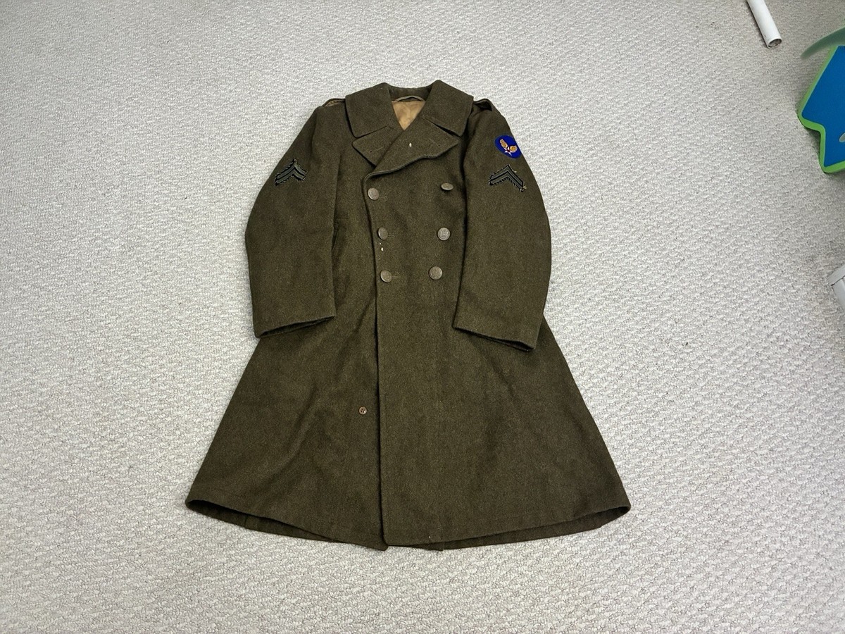 WW2 US ARMY Officer's Cold Weather Wool Trench Coat Overcoat 40L