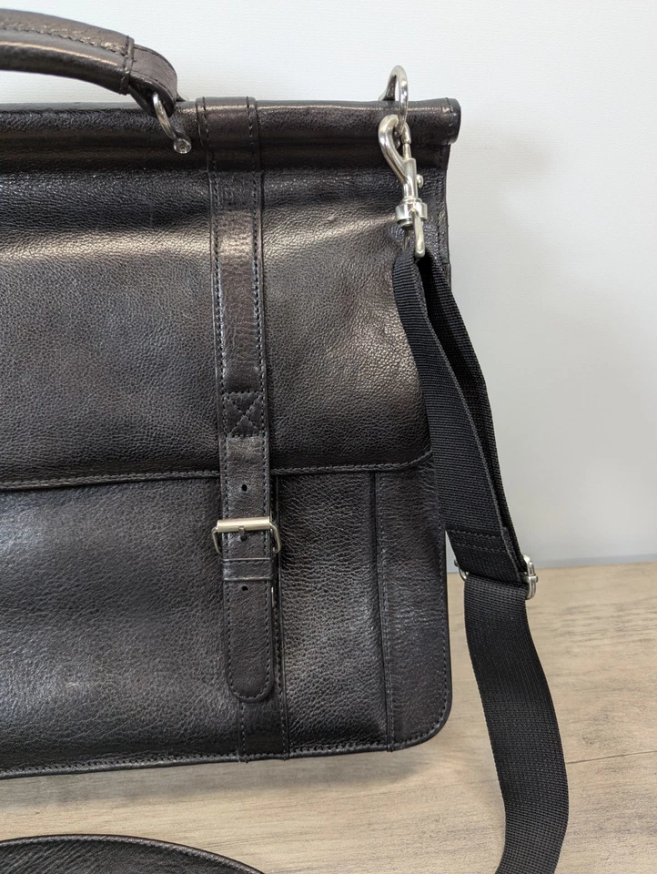 Dr. Maletín New York De Colección Cuero Negro Doble Solapa Maletín Trabajo Escuela Bolso  Foto 4 de 4