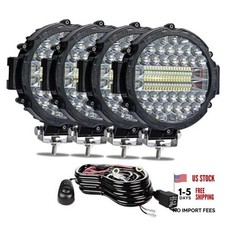 7 Inch Round LED Offroad Lights,201W LED Light Pods 4pcs-black-201w wiring