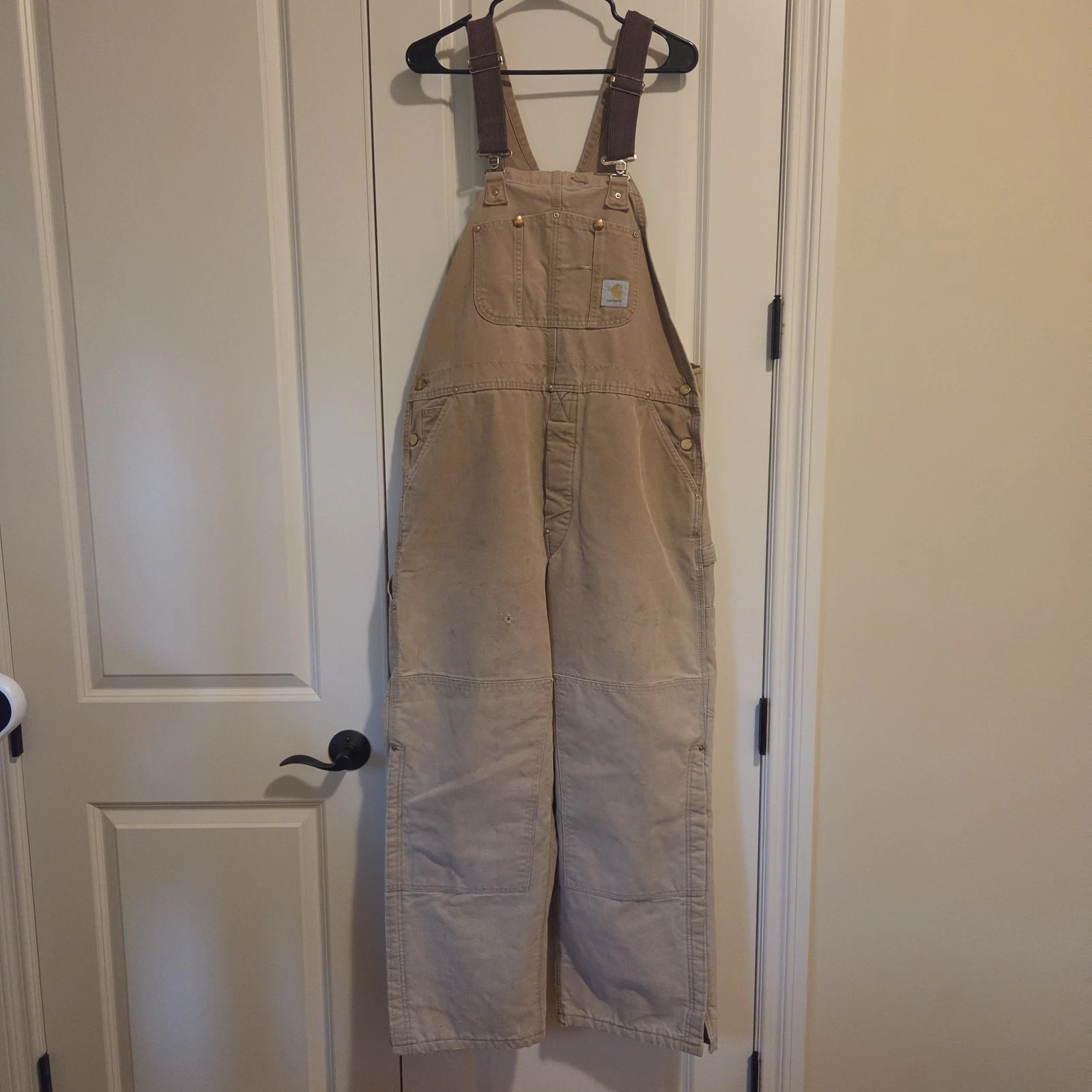 Vintage Carhartt Quilt Lined Double Knee Duck Bib Overalls Brown No Tag Workwear image 1