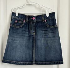 Mini Boden girls 11-12 denim plaid apple pockets skirt CUTE ref 1029