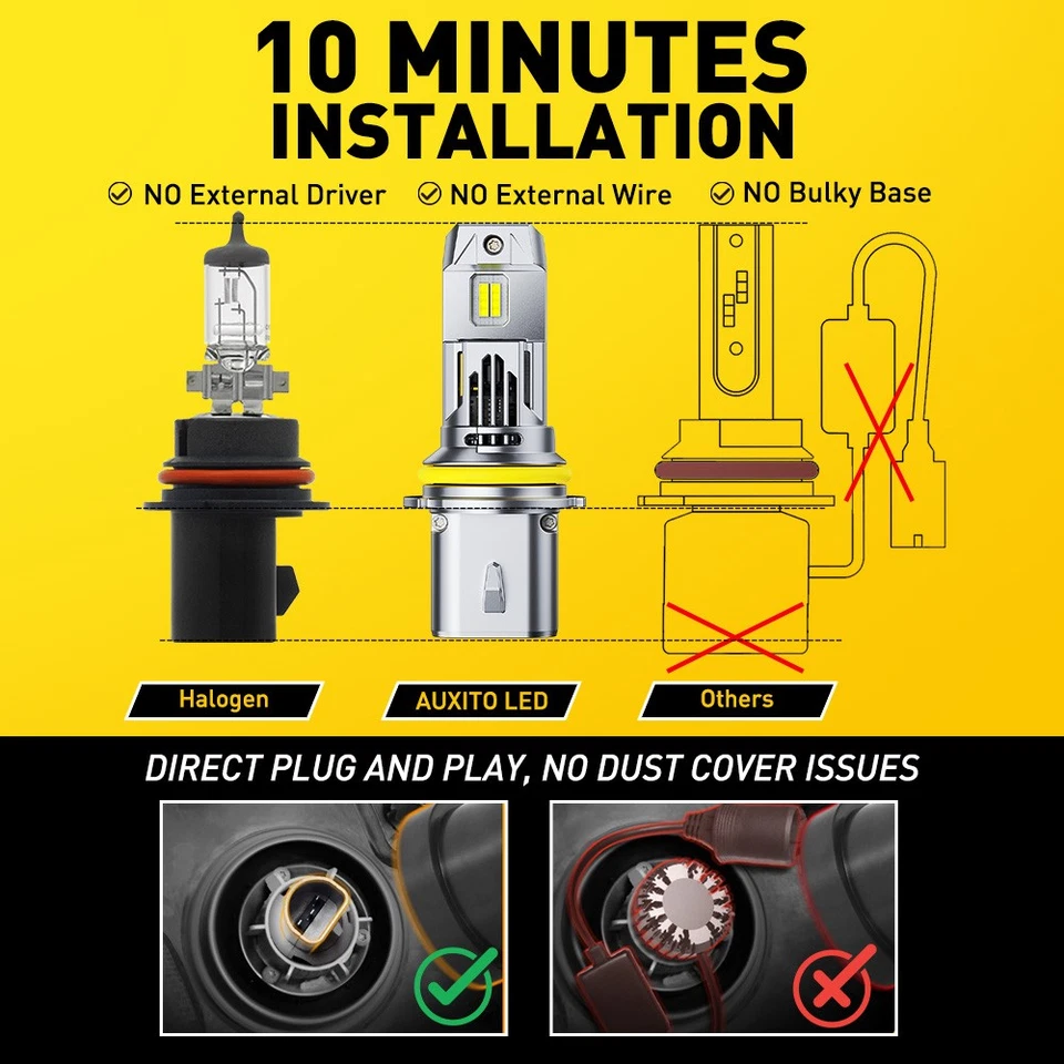 Kit de 2-20 piezas de bombillas LED 9007/HB5 6500K blanco haz alto bajo luz brillante Foto 4 de 4