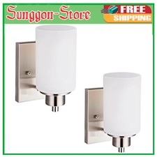 2 Pack Modern Bath Vanity Light Fixture Brushed Nickel Wall Sconce Frosted Glass