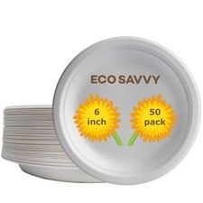 100 Compostable Paper Plates, Sugarcane Fiber, Natural 50, 6-inch 50