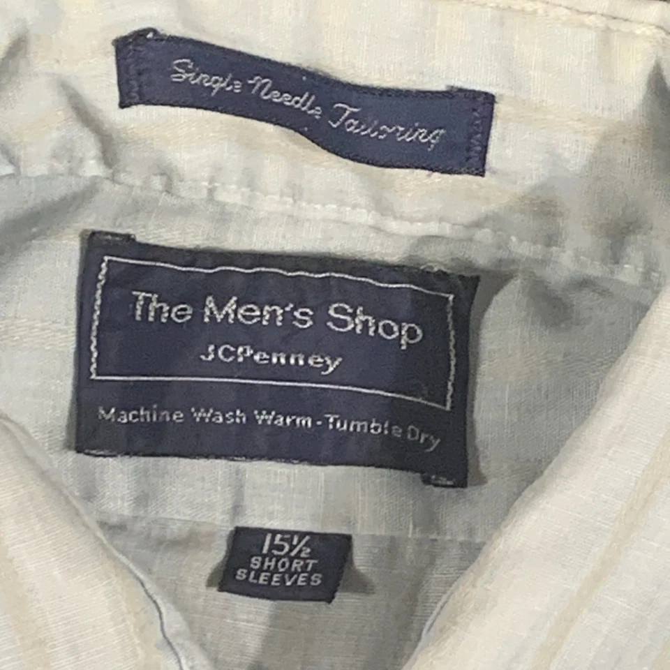 VTG JC Penney Shirt Mens 15.5 Medium Blue Striped Short Sleeve Stains Retro 70s - Image 3 of 4