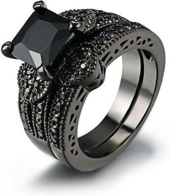 #ad #ad Cubic Zirconia Ring Gothic Rings Black Rings for Women Statement Dainty Finger K $11.65