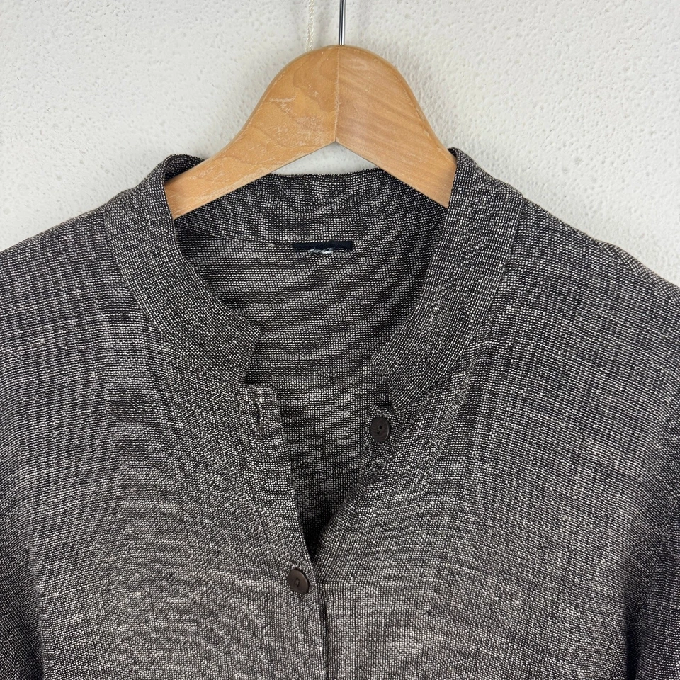 Eileen Fisher Linen Blend Button Up Tunic 1X/2X Woven Lagenlook Brown - Image 2 of 4