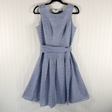 Tommy Hilfiger Dress Womens 8 M Blue Striped Fit & Flare A-Line Tie Waist