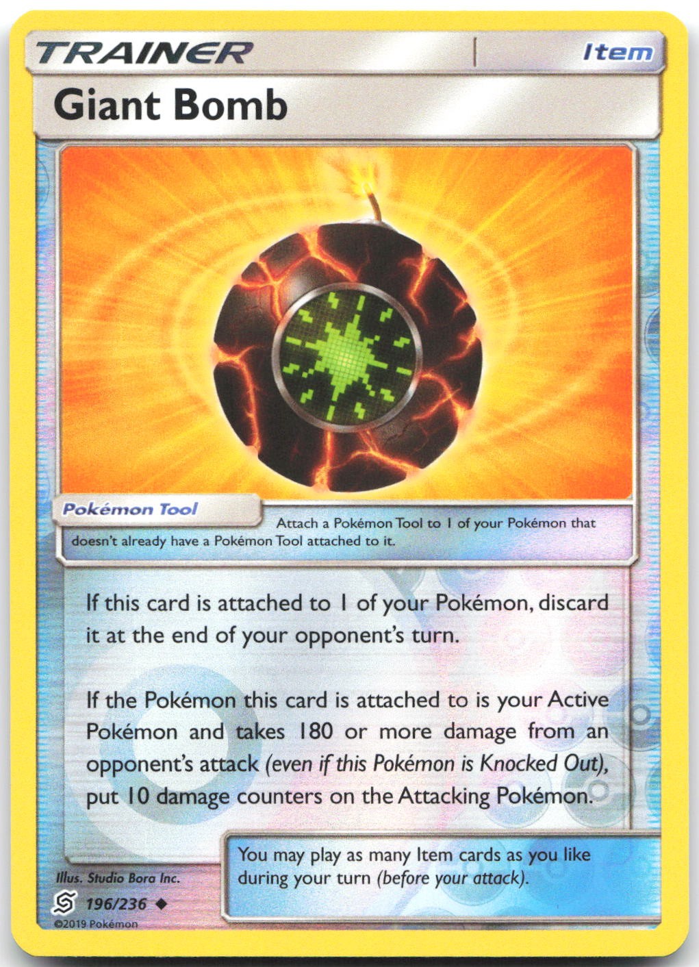 Giant Bomb 196/236 Uncommon Unified Minds Pokemon Reverse Holo Near Mint