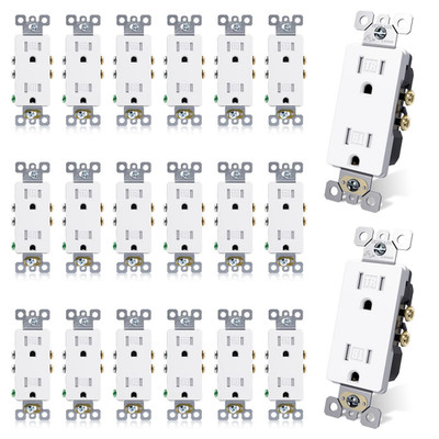 15 Amp Tamper Resistant White Electrical Wall Outlet, 125V, UL Listed, 20 Pack