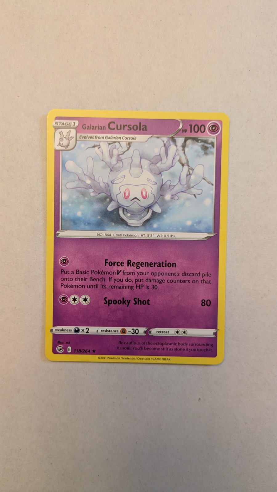 Pokemon TCG Galarian Cursola 118/264 SWSH08 Fusion Strike Rare ENG 2021
