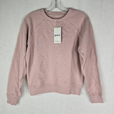 Pact Small 100% Cotton Pink Pale Mauve Downtime Crew Neck Sweatershirt