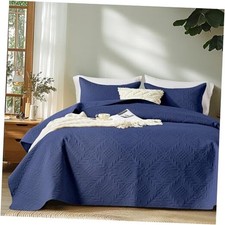 Full Queen Quilt Bedding Set,Lightweight Full/Queen 90"x96" Y-olive Leaf-navy