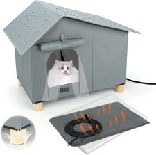 Elevated Heated Outdoor Cat House,Extra-Wide Waterproof Heat Feral Cat Shelters