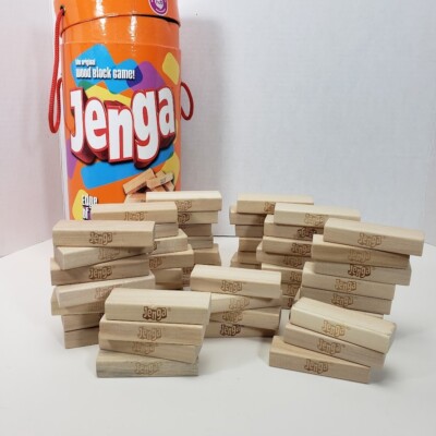 Jenga Game By Milton Bradley Hasbro  Round Carry Cannister Easy to Store