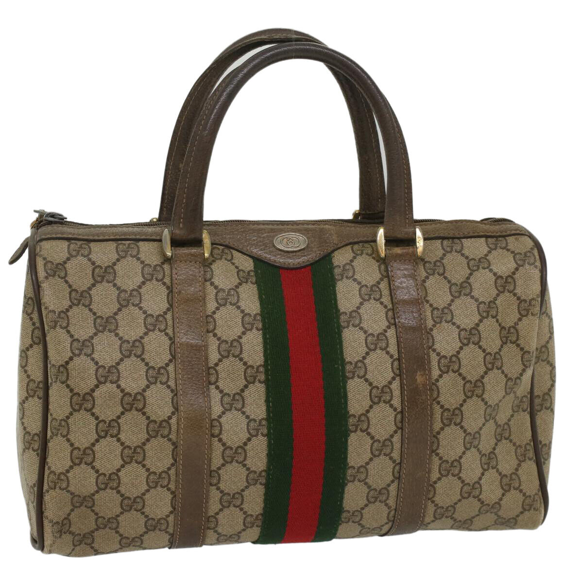 GUCCI GG Canvas Web Sherry Line Boston Bag Beige Red Green GUCCI GG Canvas Web Sherry Line Boston Bag Beige Red Green