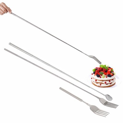 Telescopic Extendable Stainless Steel Dinner Fruit Fork Portable Barbecue E9H8