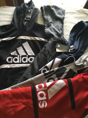 Adidas Hooded Hoodie Sweatshirt New Tags Men Gray Black Red Blue Cotton  Blend