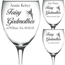 Personalised Engraved Wine Glass TINKERBELL God Mother fairy godmother est date